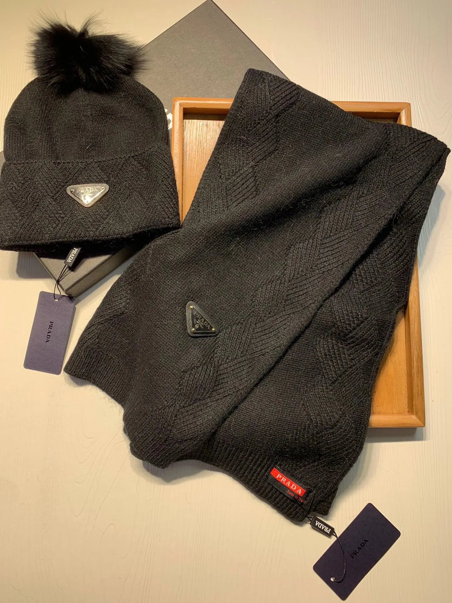 Prada Wool Rabbit Fur Scarf & Hat Set Ver.G — Photo 4