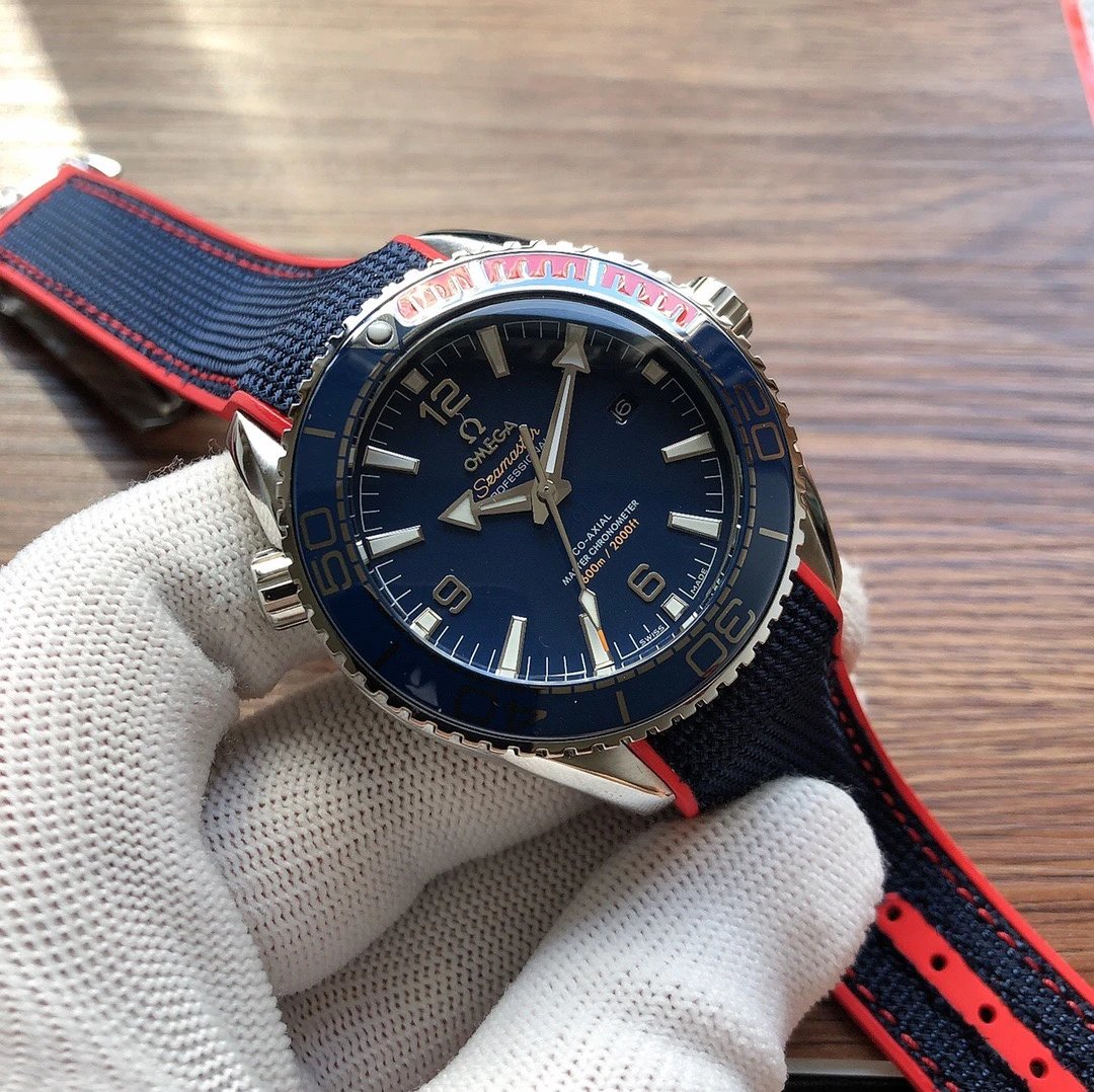 Omega Seamaster Planet Ocean Watch with Blue Dial and Blue/Red Strap