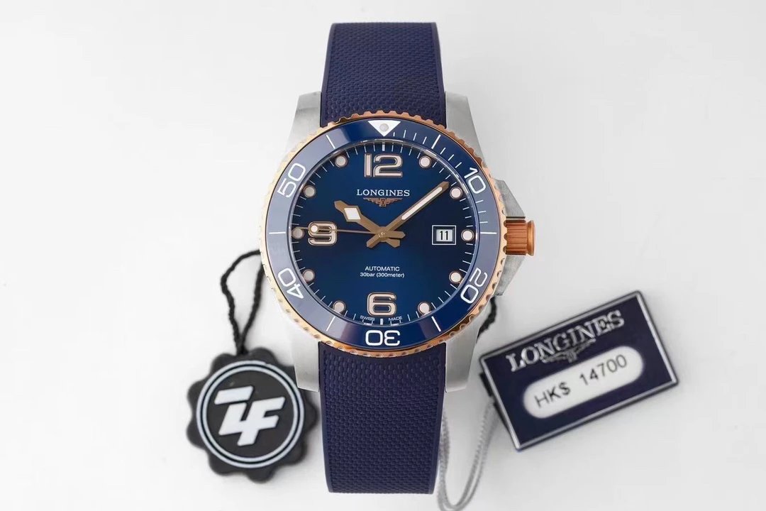 Longines Automatic Watch with Blue Dial and Rubber Strap
