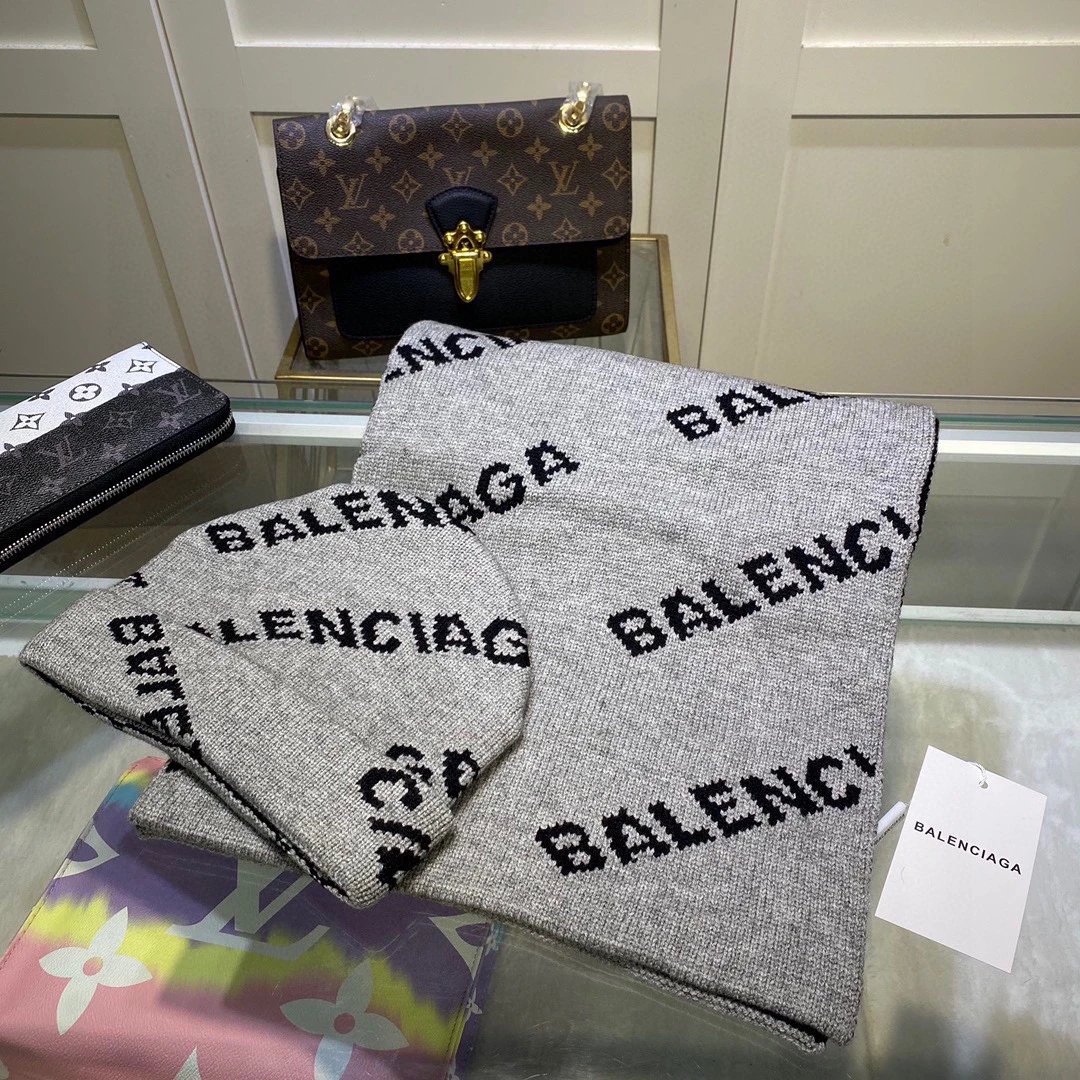 Balenciaga Wool Cashmere Scarf & Hat Set Ver.B — QC