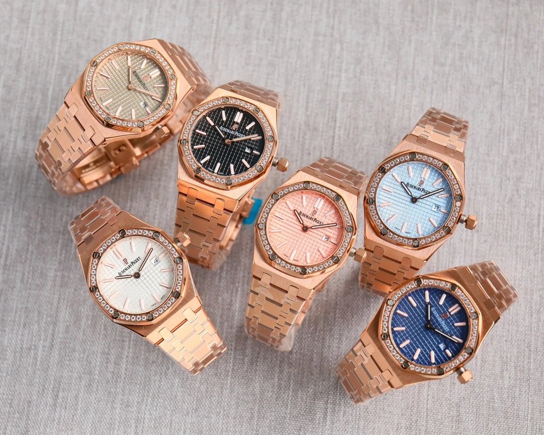 Audemars Piguet Royal Oak Rose Gold-Tone Watch with Diamond Bezel