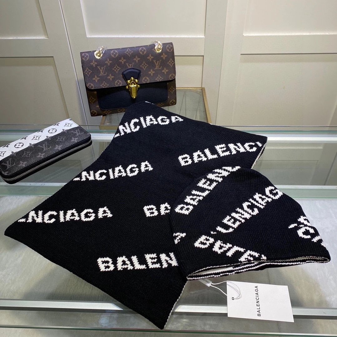 Balenciaga Wool Cashmere Scarf & Hat Set Ver.A — QC