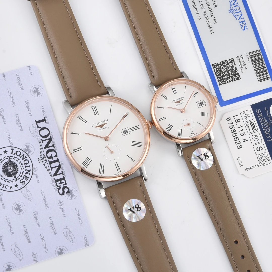 Longines automatisch horlogeset voor stellen met bruine leren banden