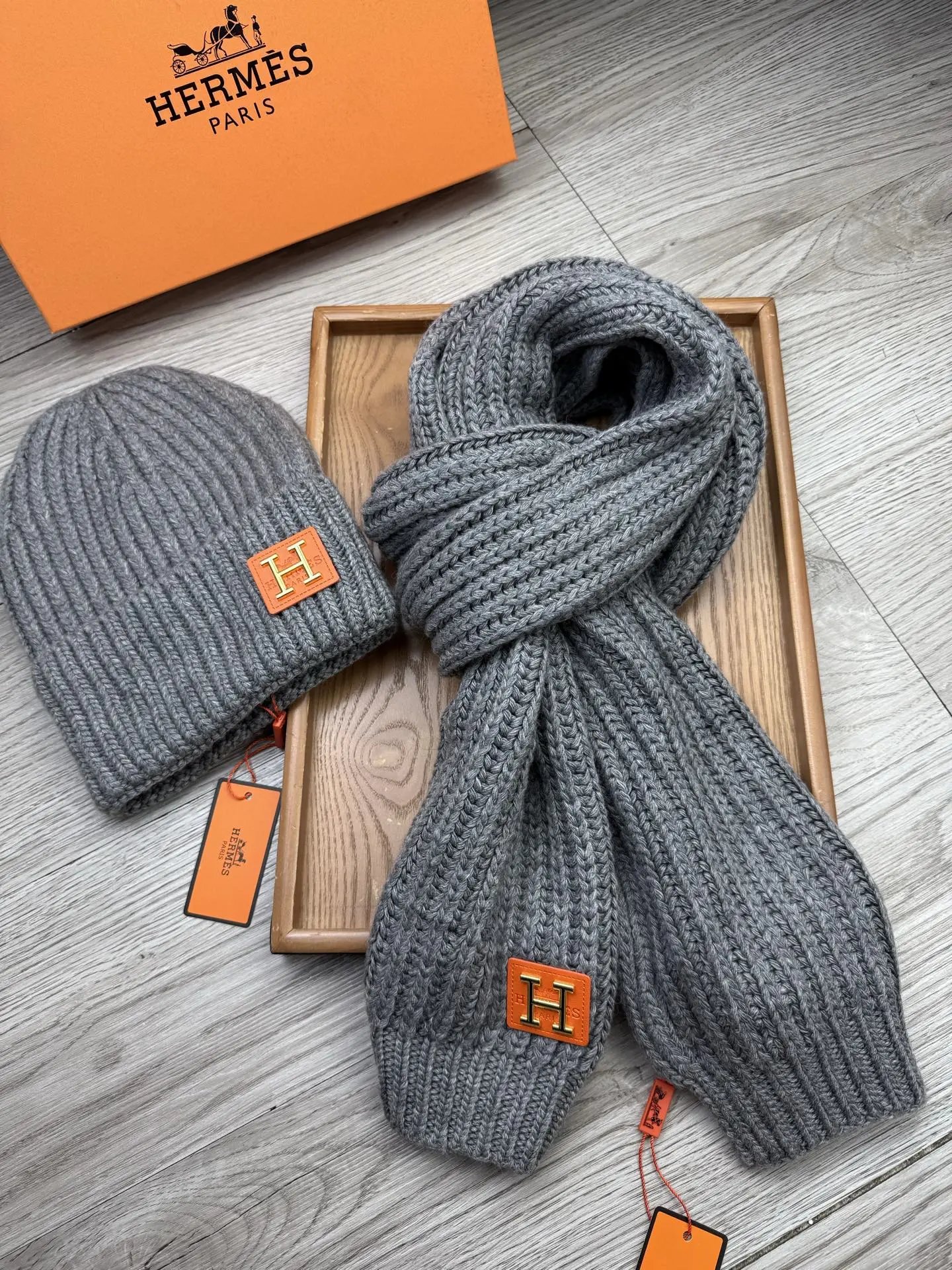 Hermes Wool Rabbit Fur Scarf & Hat Set Ver.B — QC