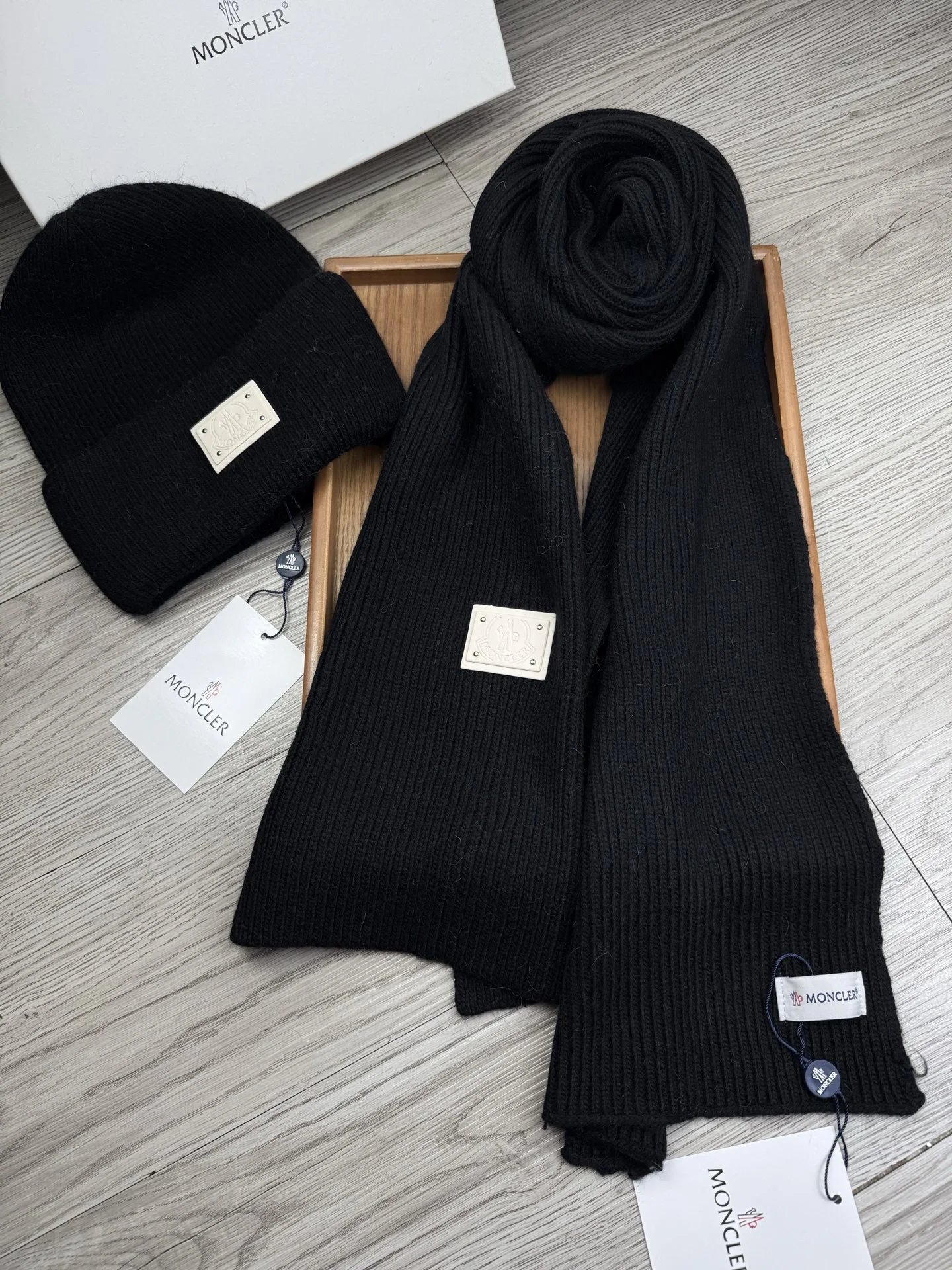Moncler Wool Rabbit Fur Scarf & Hat Set Ver.A — QC
