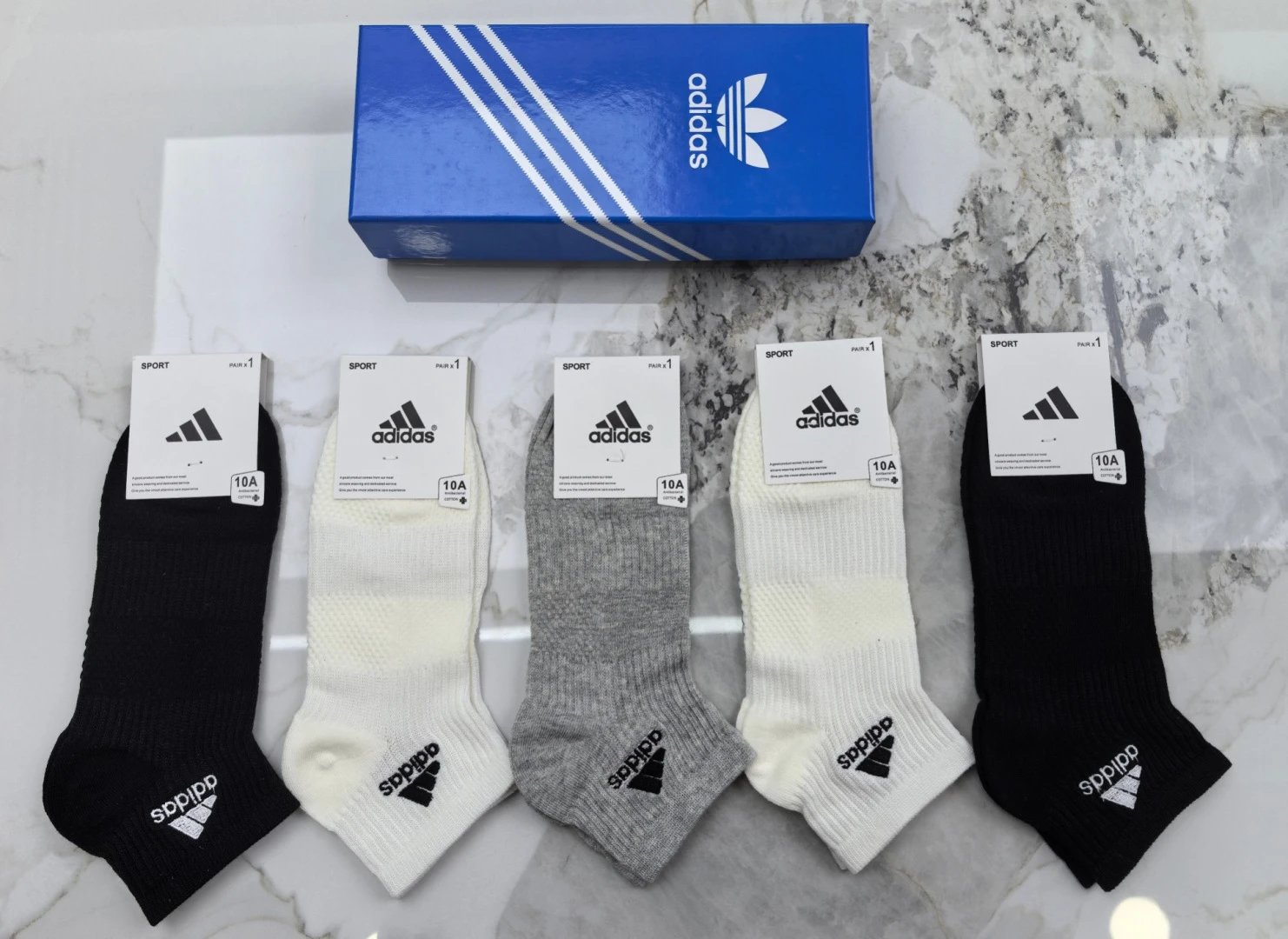 Adidas Embroidered Quarter Socks 5-Pair Box Ver.C — QC