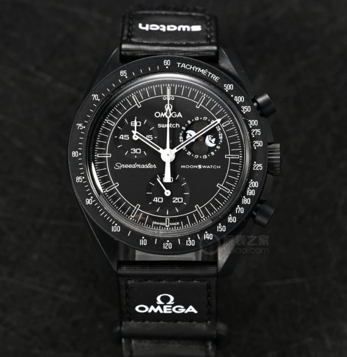 Omega Speedmaster MoonSwatch chronograaf horloge met zwarte wijzerplaat 42 mm Variant D
