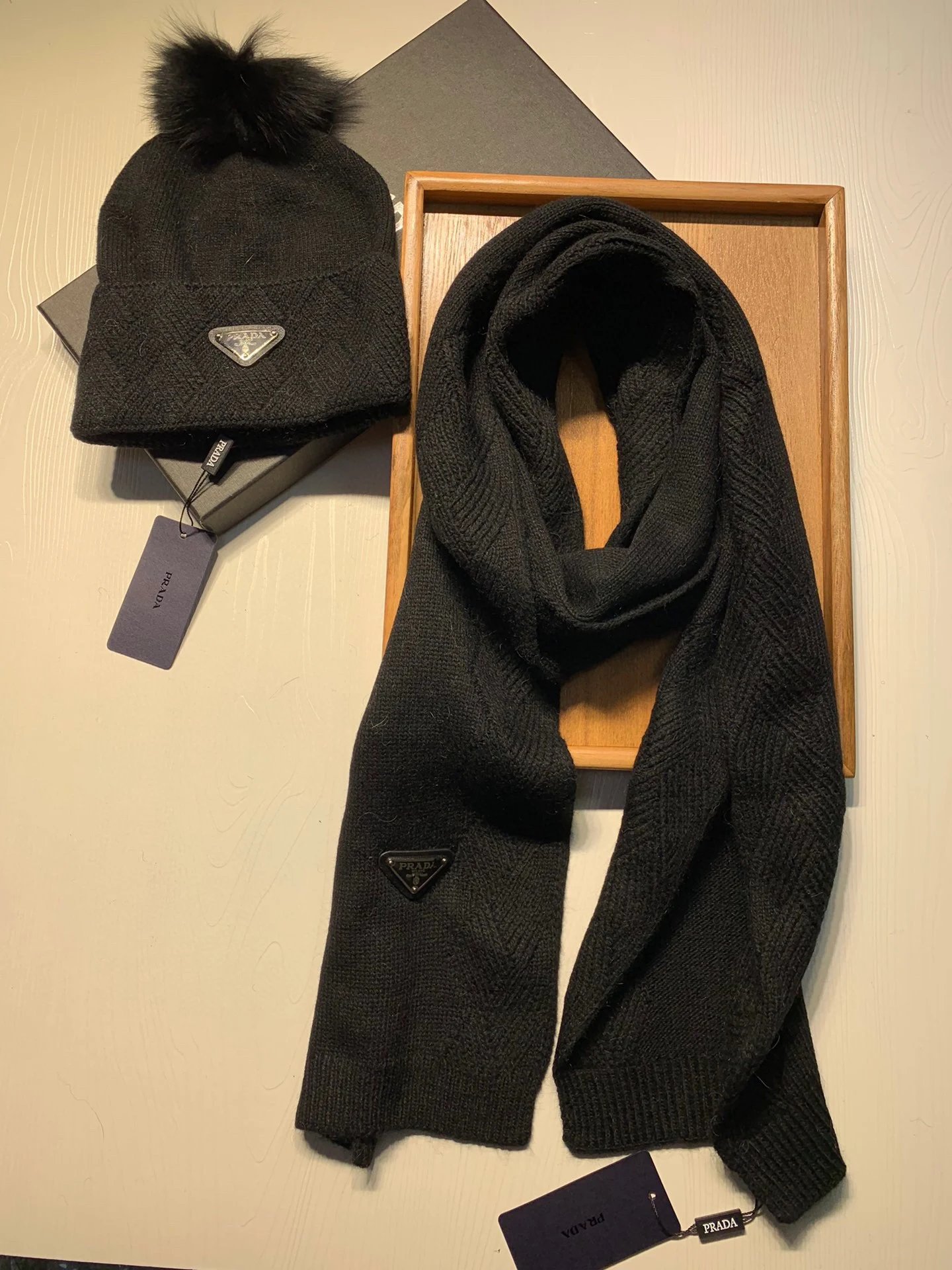 Prada Wool Rabbit Fur Scarf & Hat Set Ver.G — Photo 5