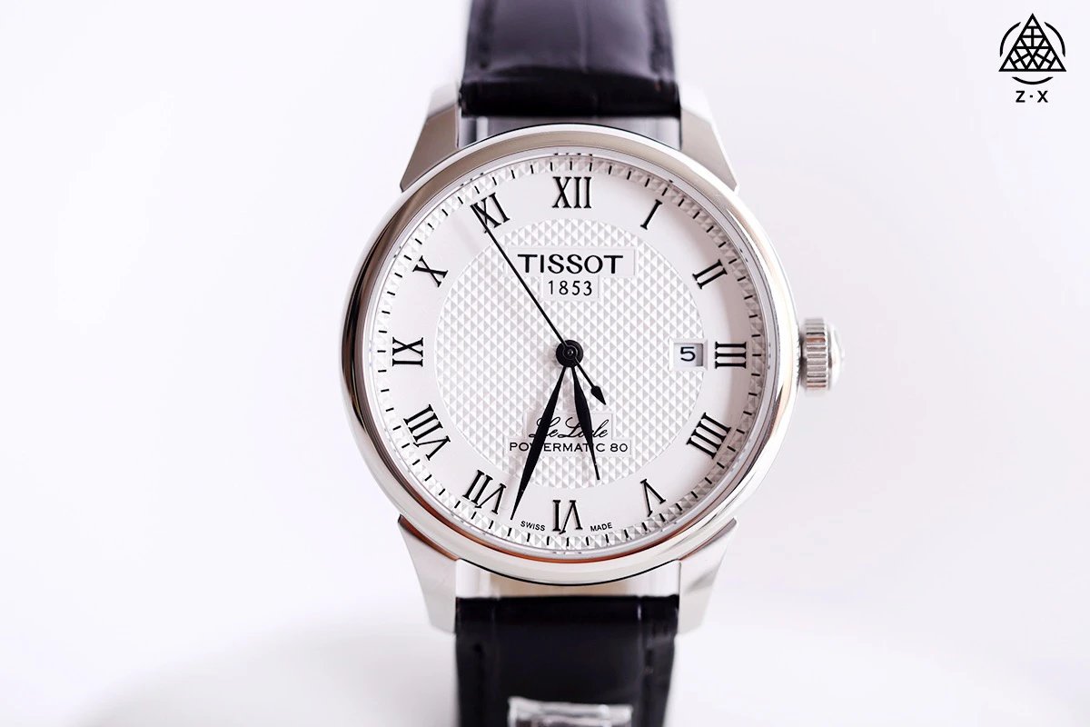 Tissot Le Locle Powermatic 80 horloge met witte wijzerplaat en zwarte leren band 40 mm Variant A