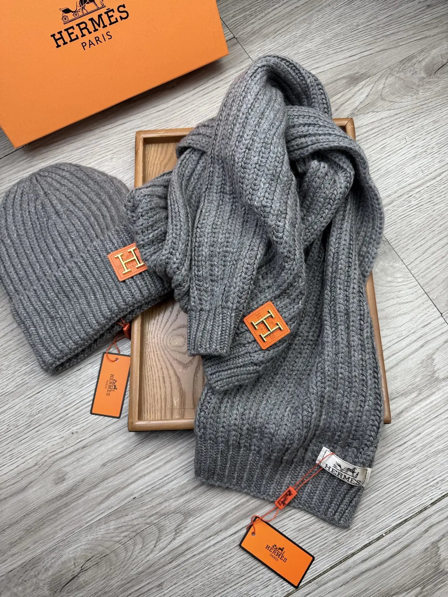 Hermes Wool Rabbit Fur Scarf & Hat Set Ver.B — QC