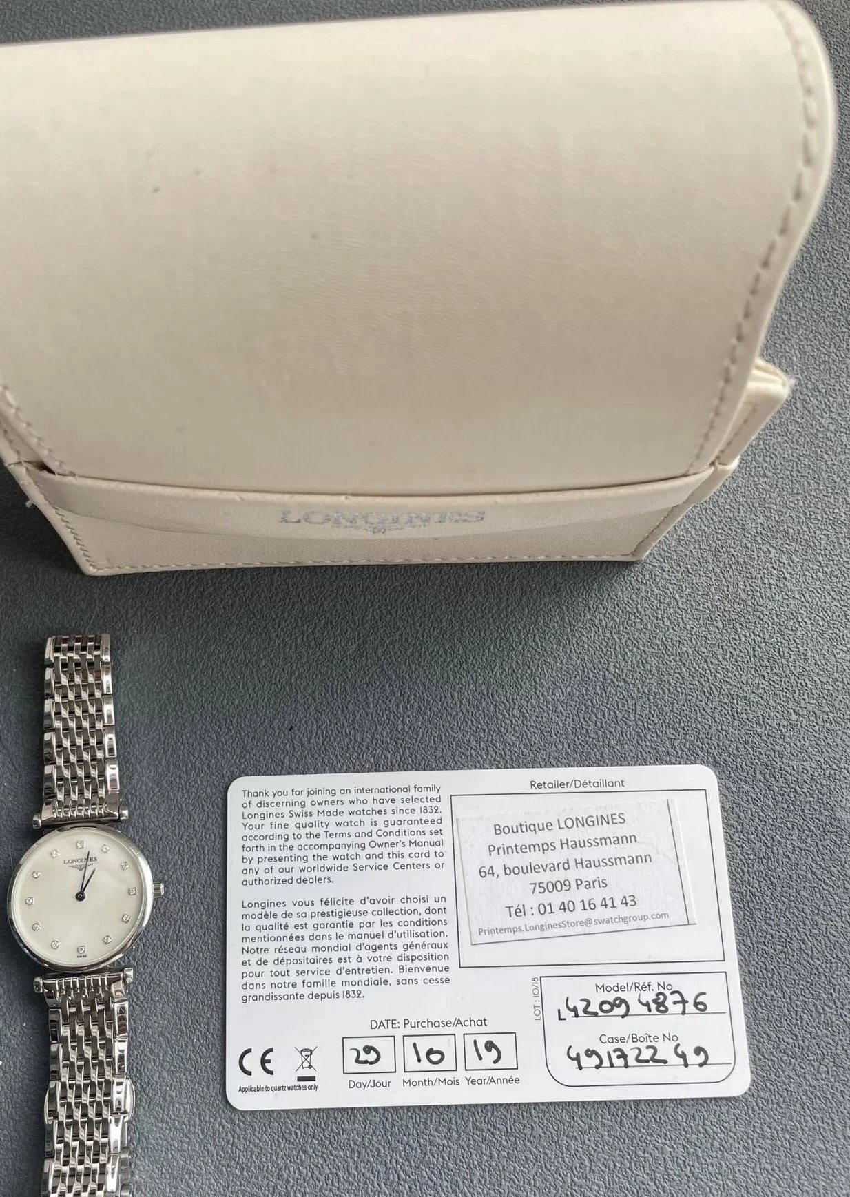 Longines L42094876 Quartz Watch with Mother of Pearl Dial and Silver-Tone Bracelet