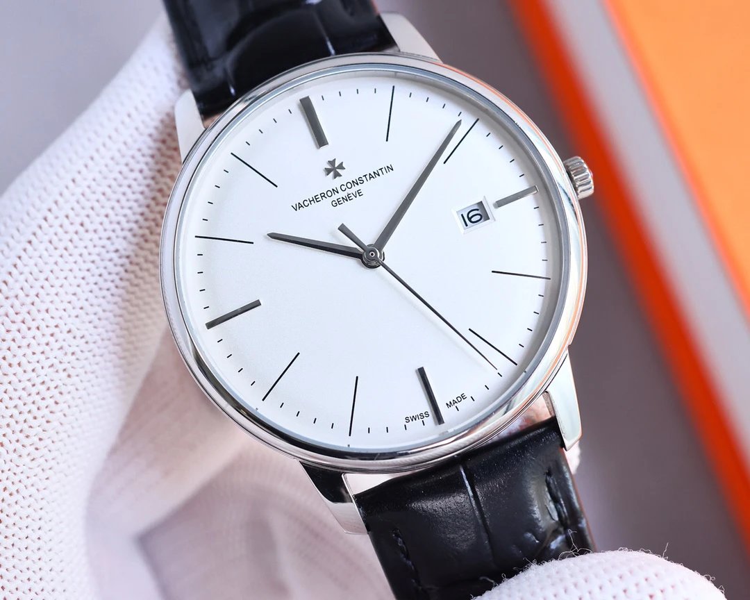 Reloj Vacheron Constantin con esfera blanca y correa de cuero negro 40 mm Variante B