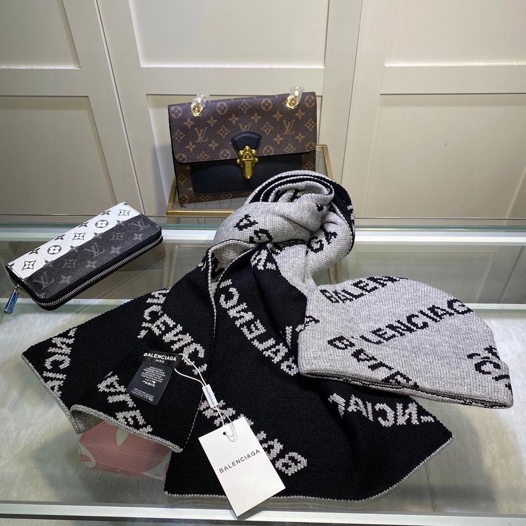 Balenciaga Wool Cashmere Scarf & Hat Set Ver.B — QC