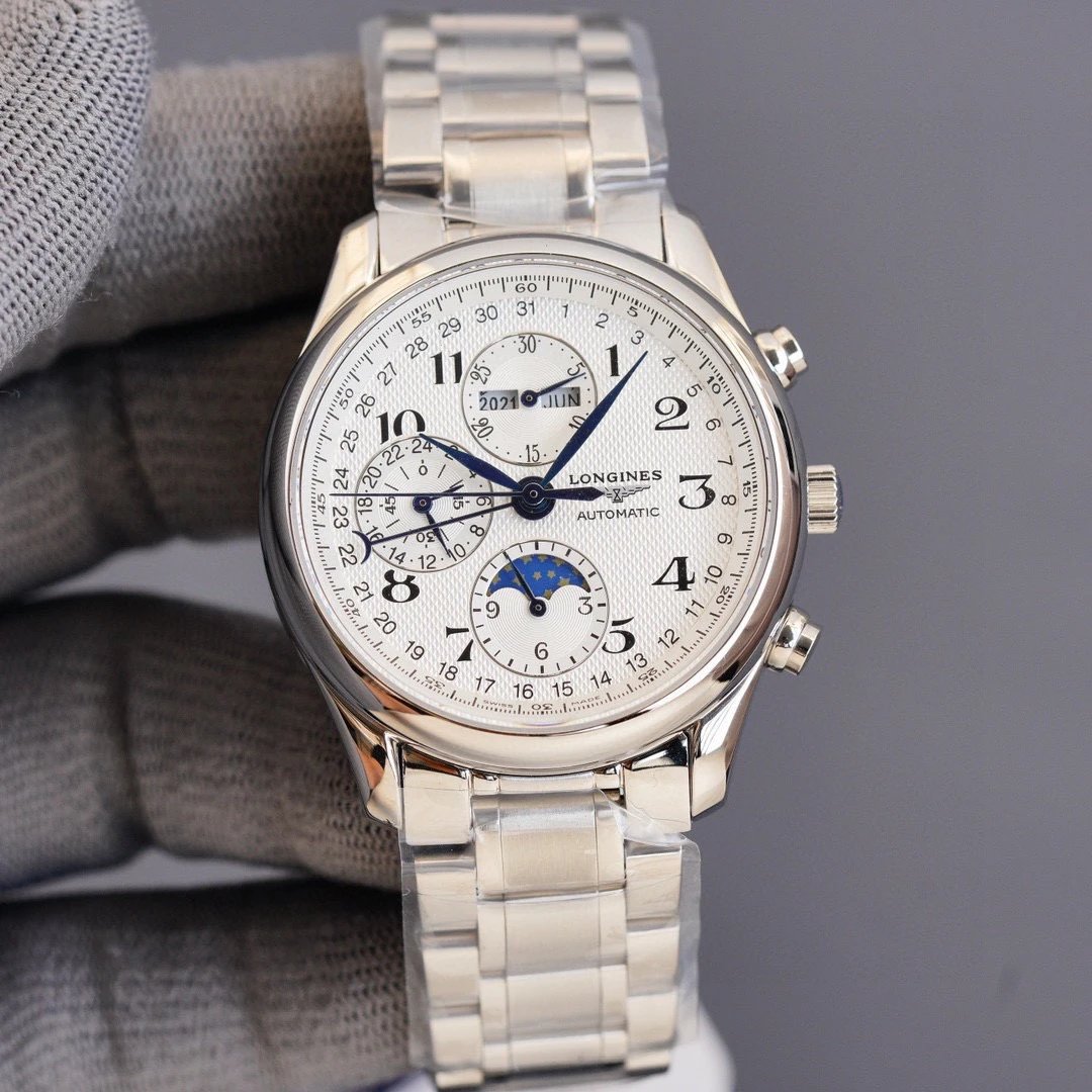 Longines automatische chronograaf met maanfase en roestvrijstalen band