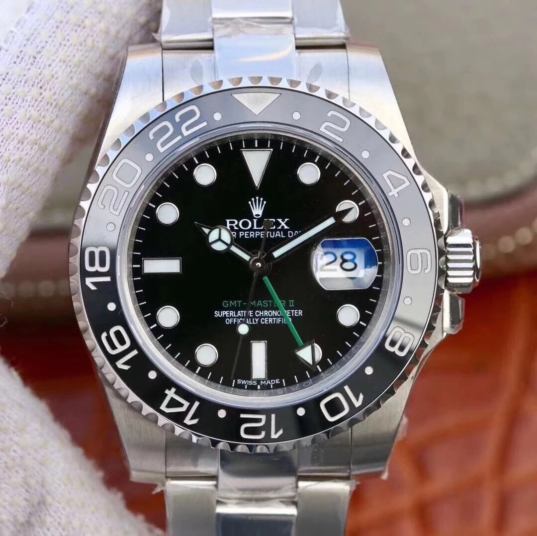 Rolex GMT-Master II roestvrijstalen horloge met zwarte wijzerplaat