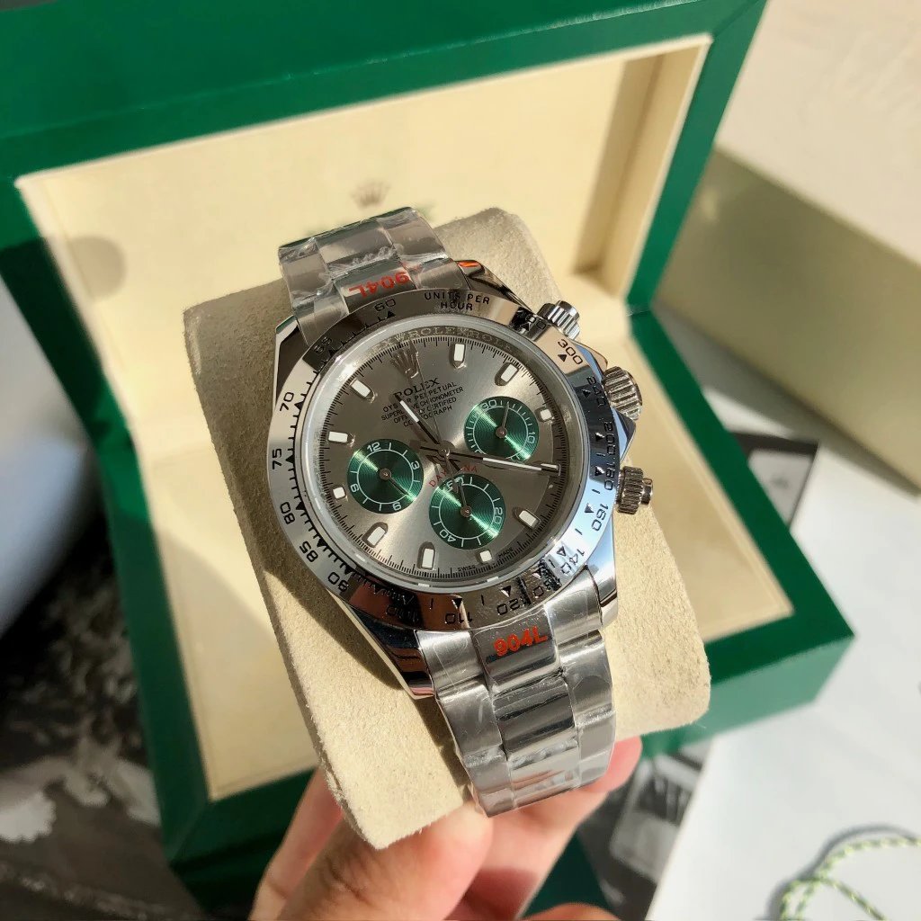 Reloj cronógrafo Rolex Daytona con esfera gris y subesferas verdes