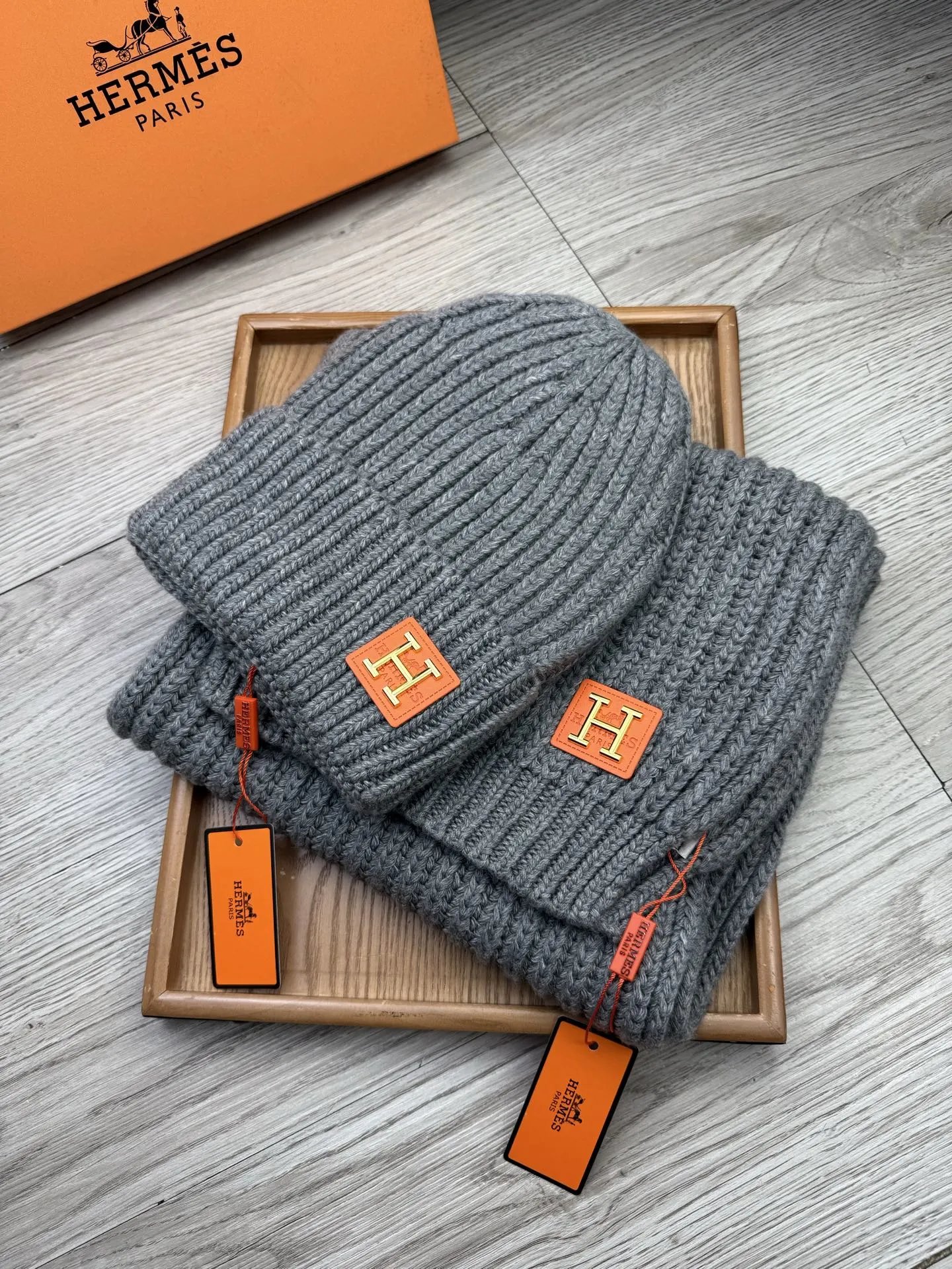 Hermes Wool Rabbit Fur Scarf & Hat Set Ver.B — QC