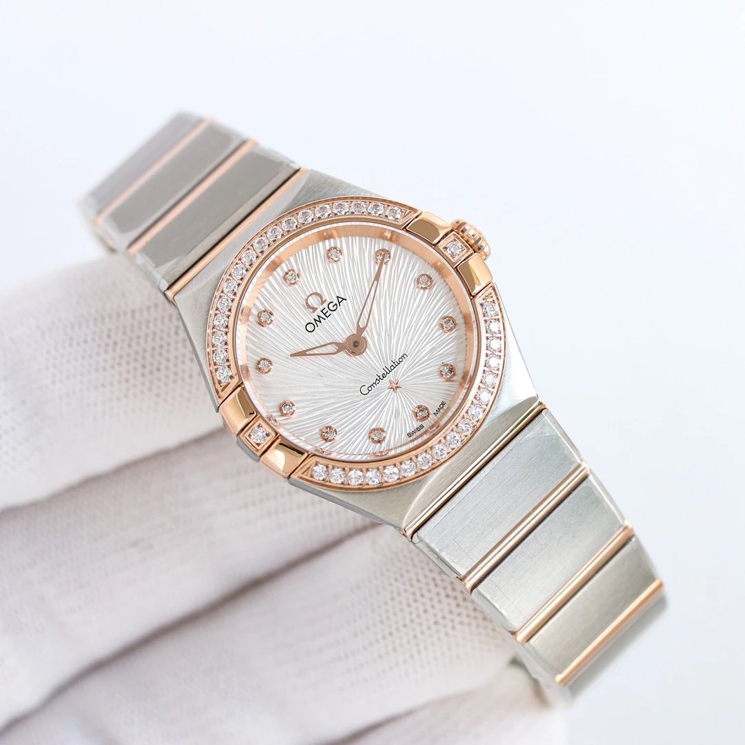 Dwukolorowy zegarek Omega Constellation z bezelem wysadzanym kamieniami 28 mm Wariant D