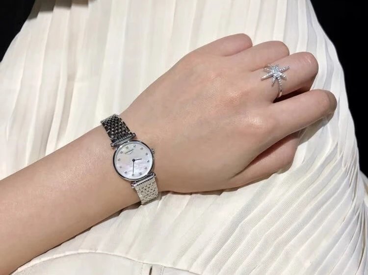 Women's Round Watch with Mother-of-Pearl Dial and Silver-Tone Multi-Link Bracelet