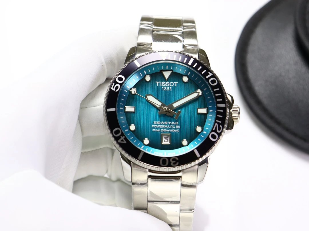 Tissot Seastar Powermatic 80 automatisch horloge met blauwgroene wijzerplaat en stalen band