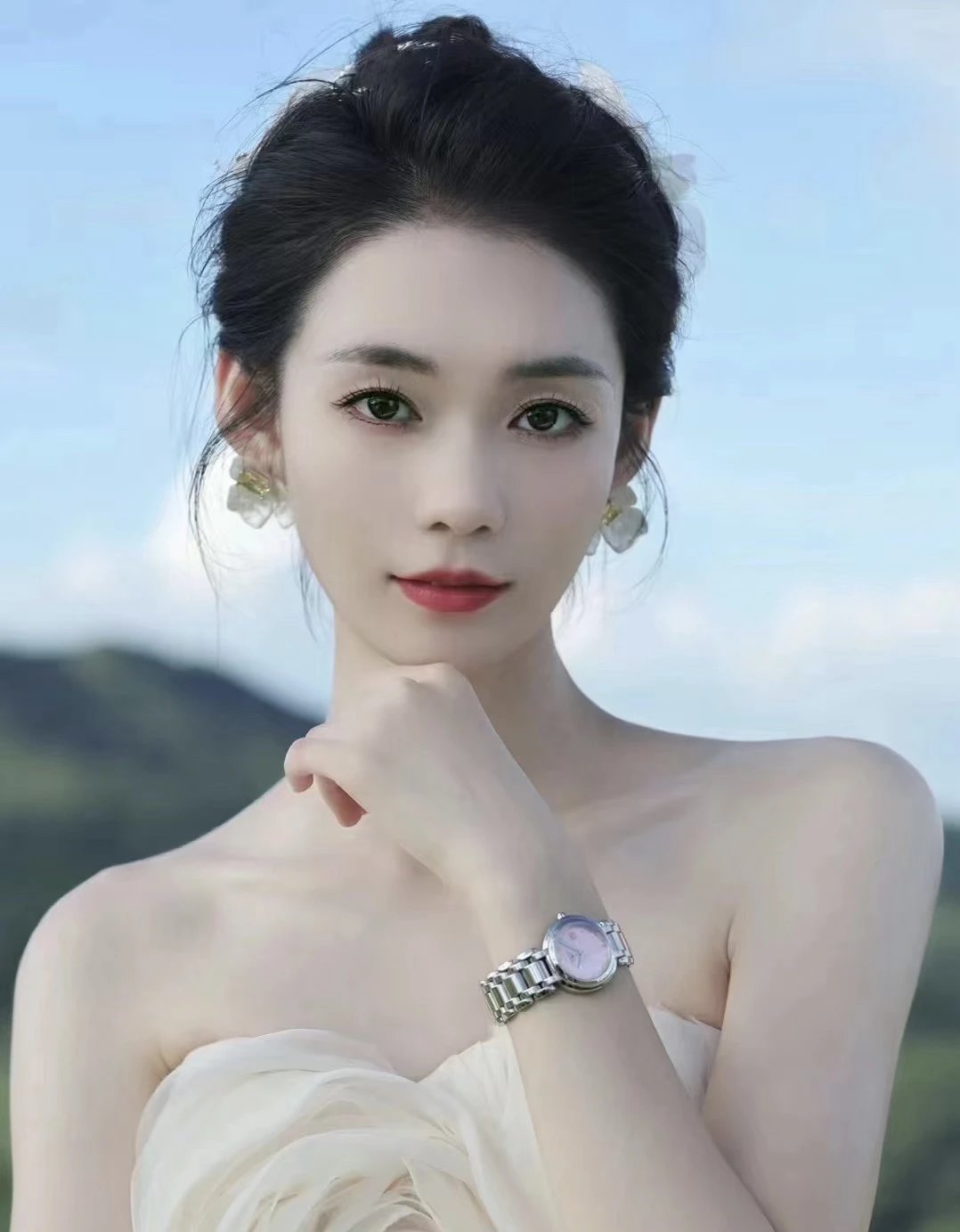 Pink Dial Watch with Silver-Toned Metal Link Bracelet