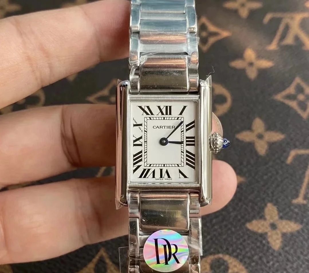 Cartier roestvrijstalen horloge met rechthoekige schakelband