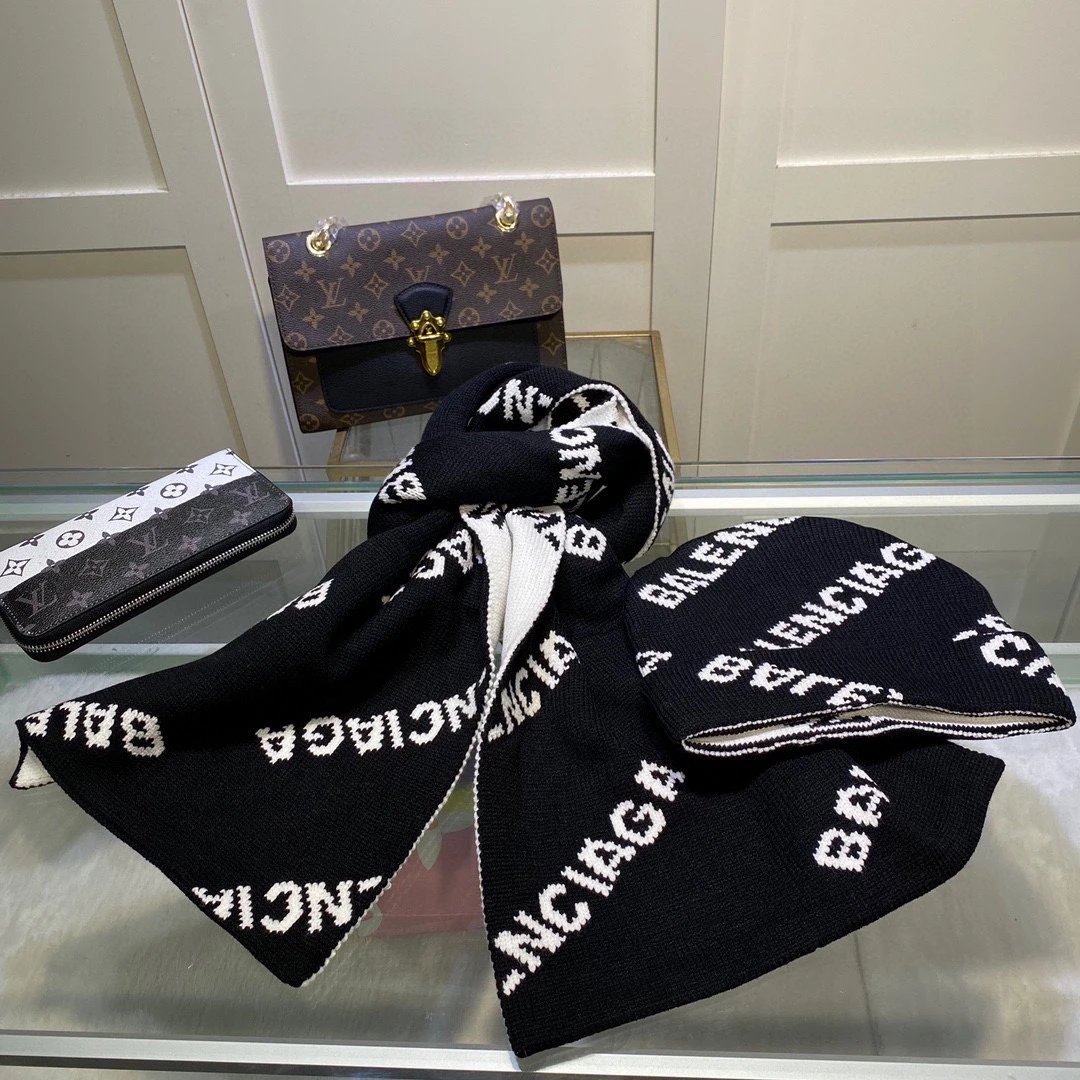 Balenciaga Wool Cashmere Scarf & Hat Set Ver.A — QC