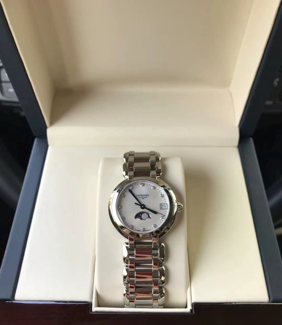 Longines Silver-Tone Moonphase Watch with Date Indicator