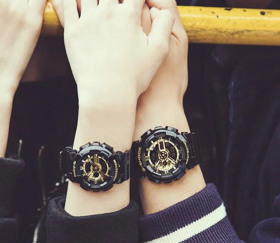 Casio G-Shock und Baby-G schwarz-goldene Analog-Digital-Uhren Variante F