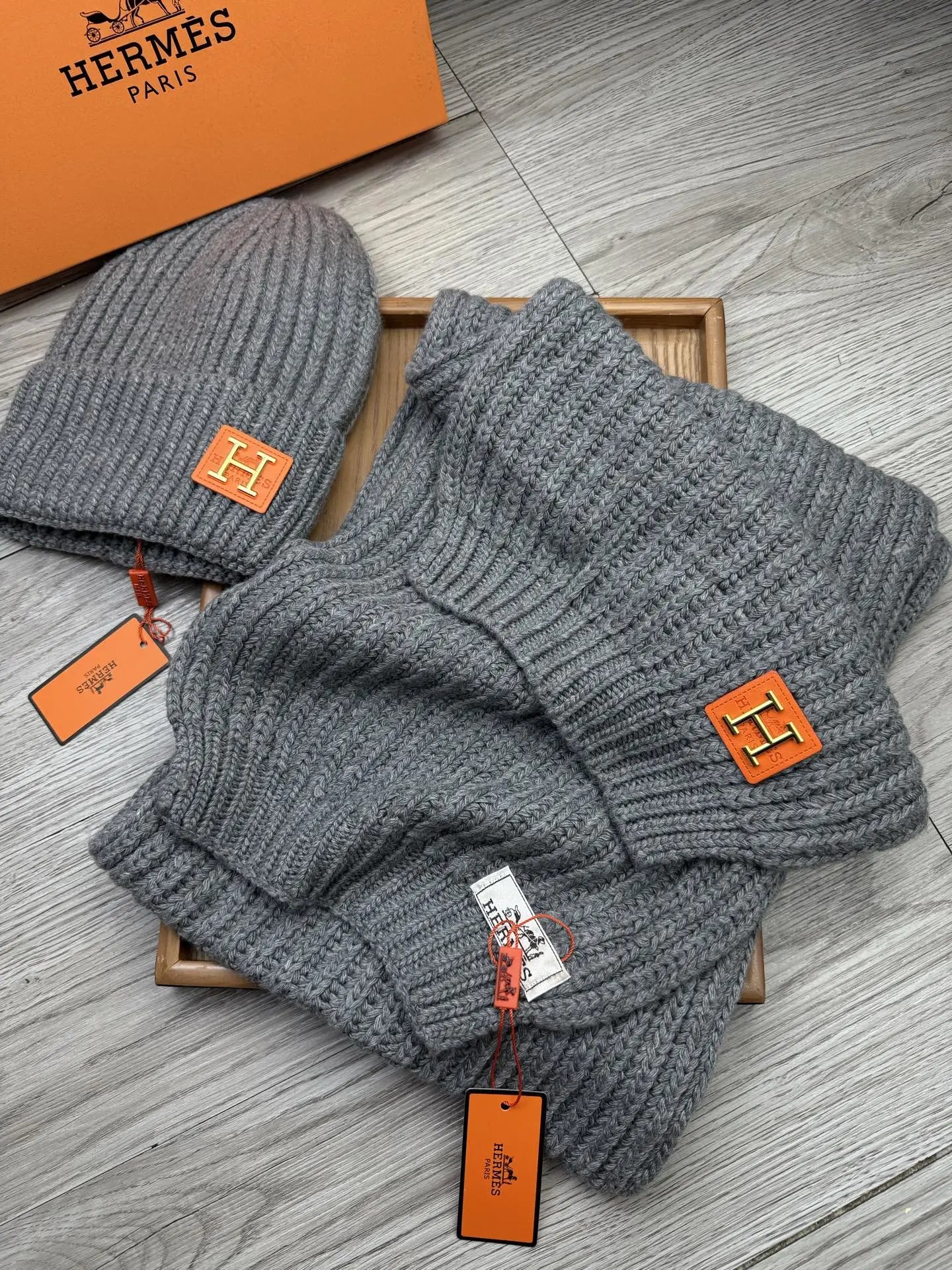 Hermes Wool Rabbit Fur Scarf & Hat Set Ver.B — QC
