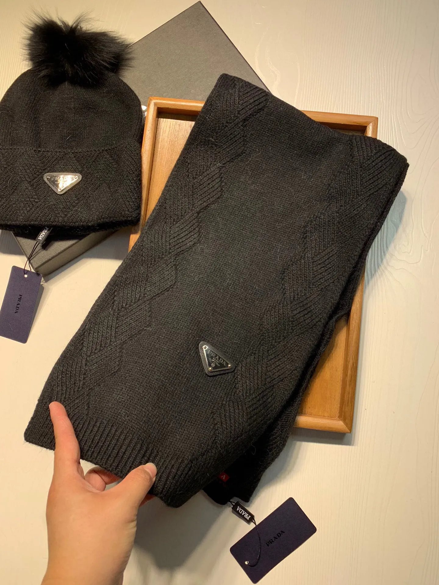 Prada Wool Rabbit Fur Scarf & Hat Set Ver.G — Photo 3