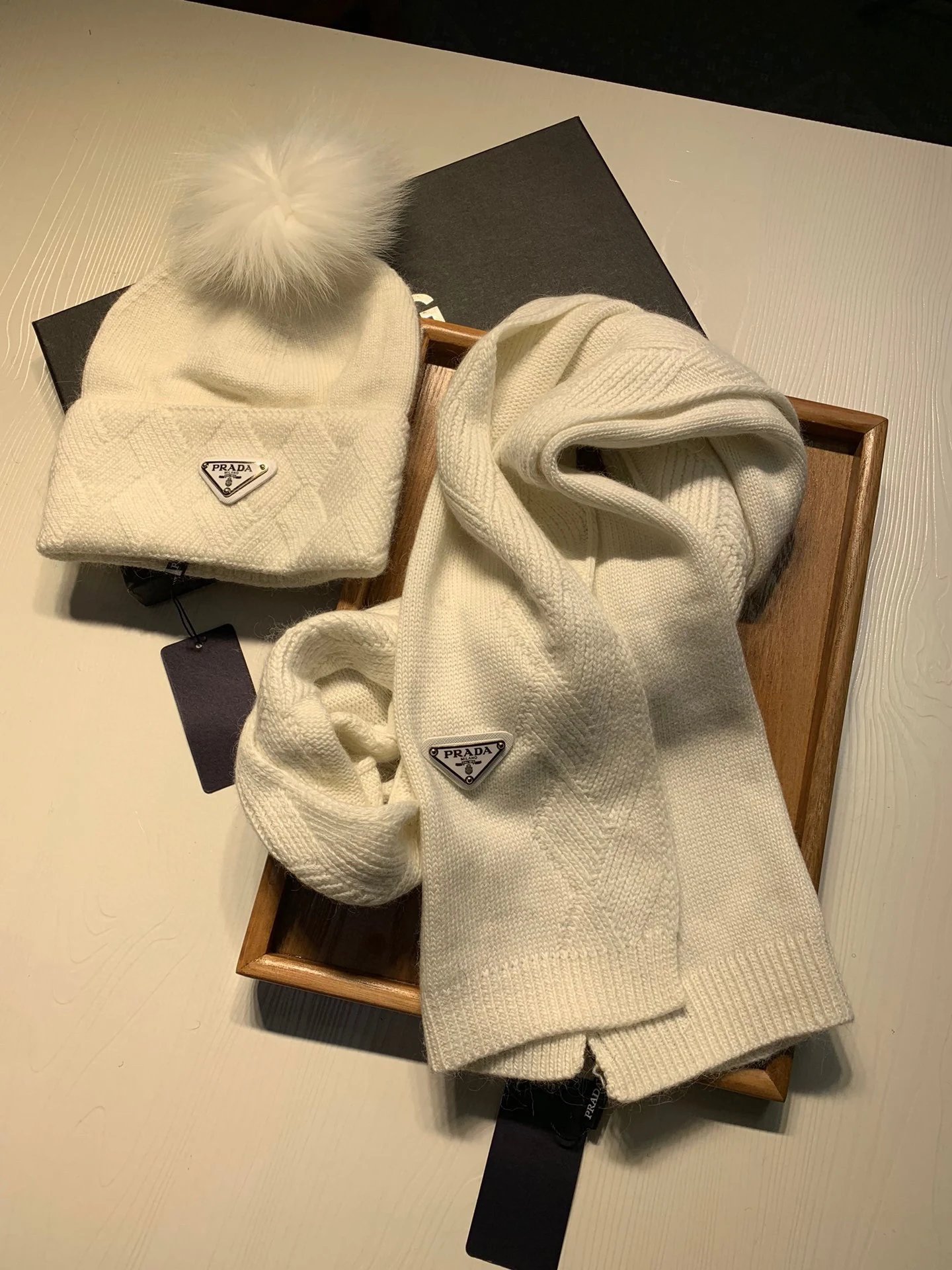 Prada Wool Rabbit Fur Scarf & Hat Set Ver.H — Photo 6