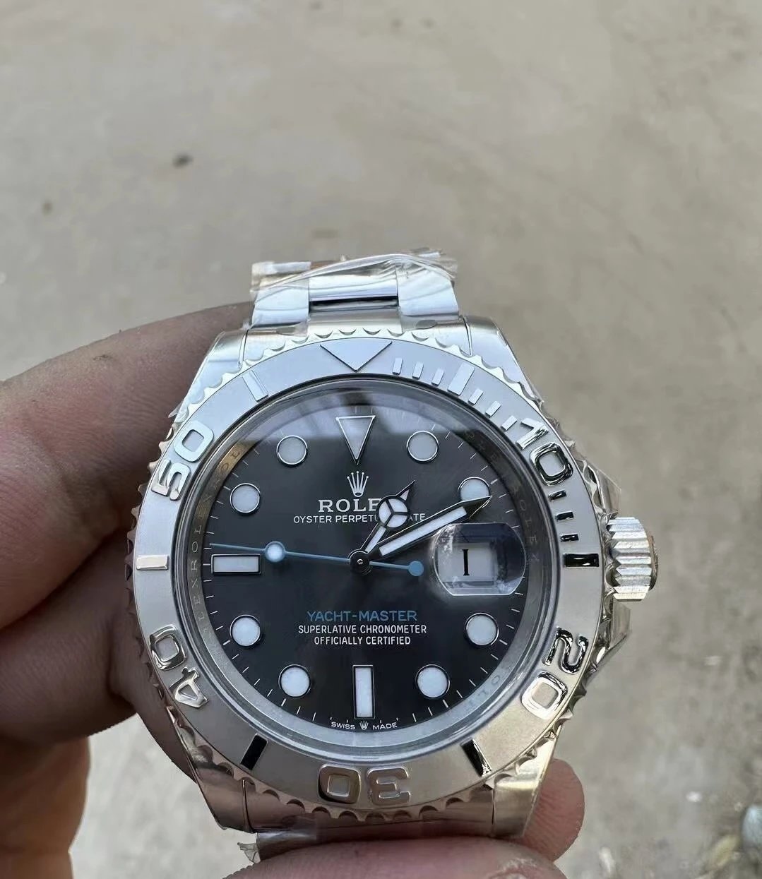 Rolex Yacht-Master horloge met grijze wijzerplaat en roestvrijstalen band