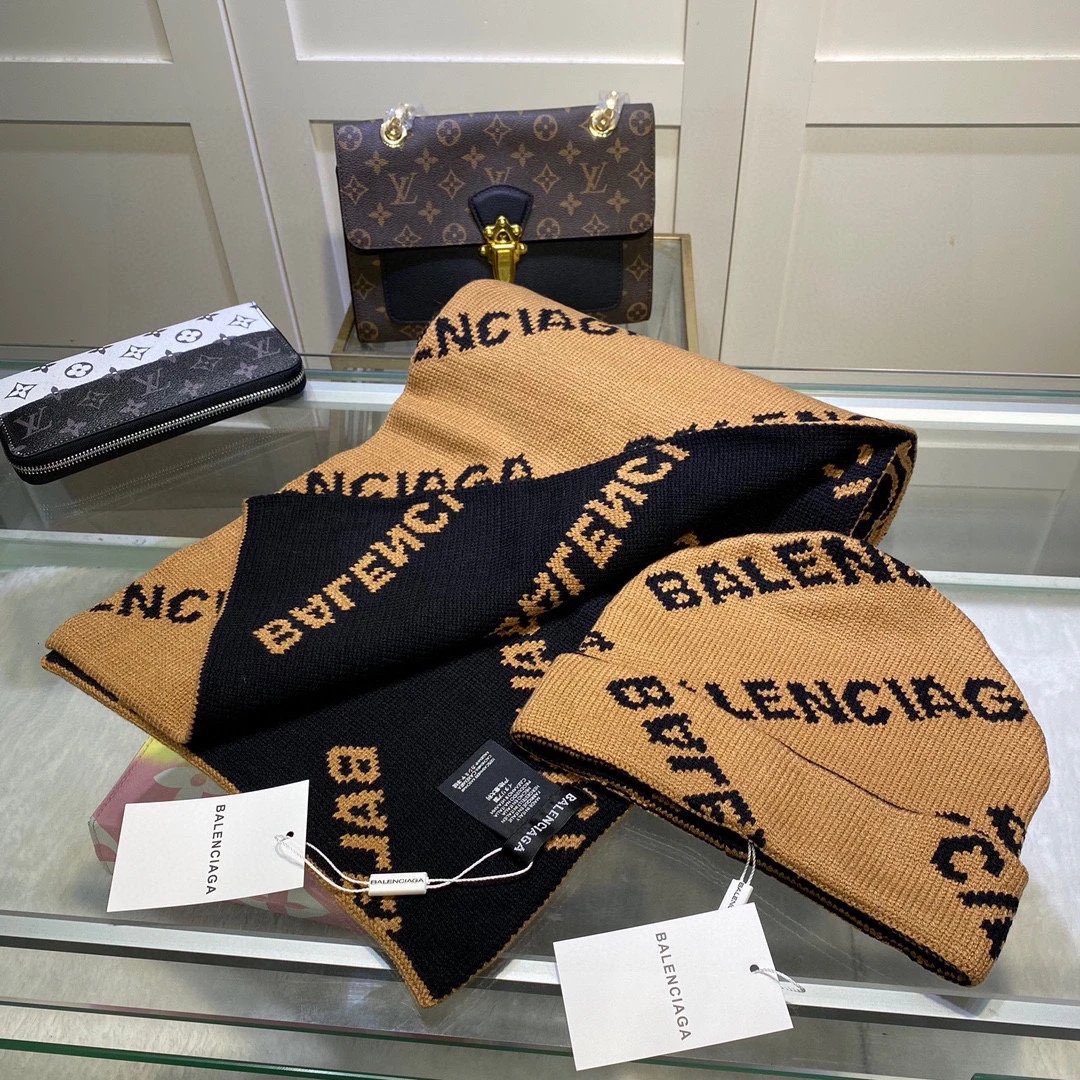 Balenciaga Wool Cashmere Scarf & Hat Set Ver.A — QC