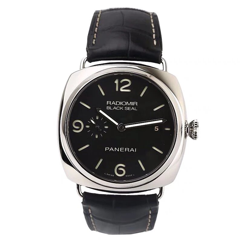 Panerai Radiomir Black Seal horloge met zwarte wijzerplaat en lederen band