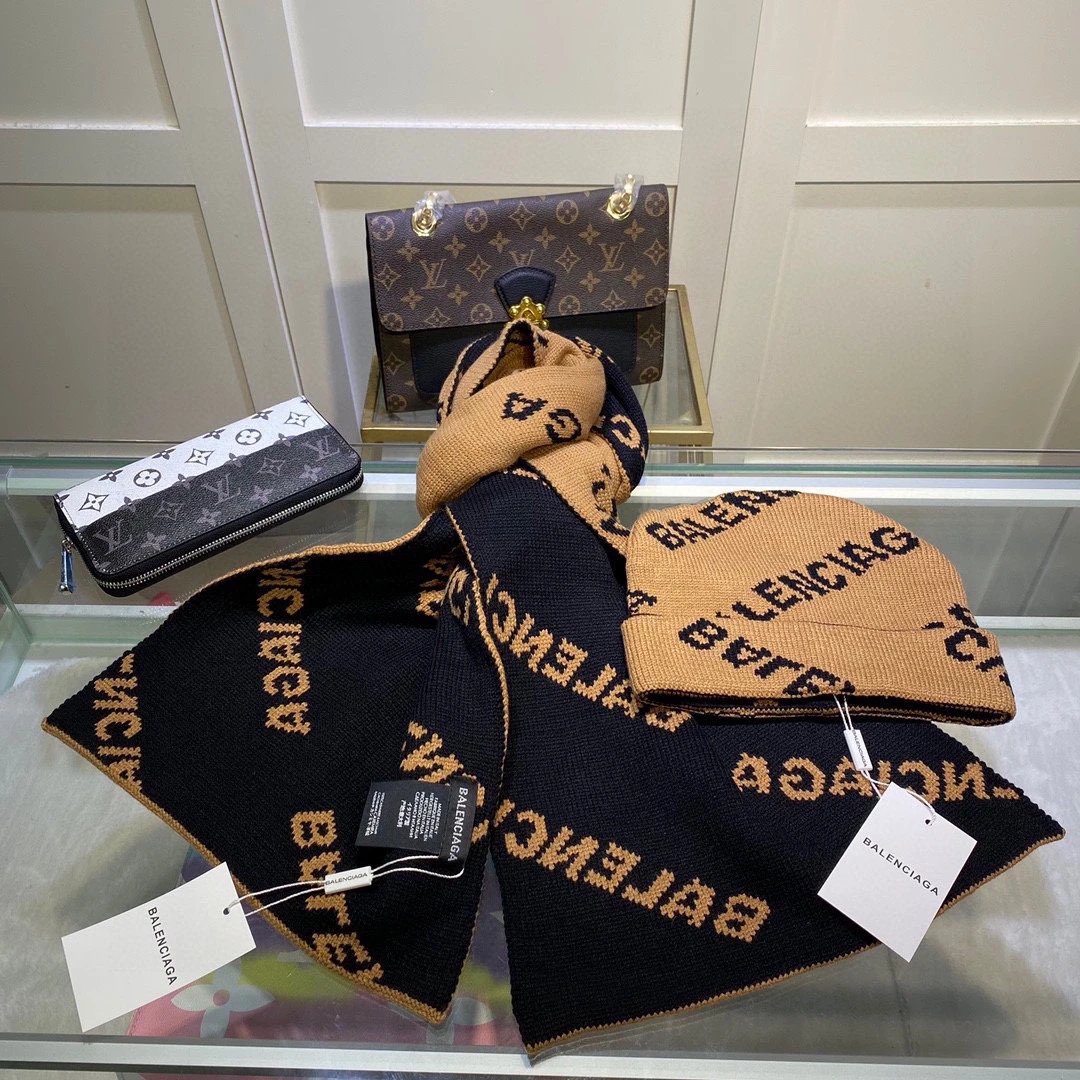 Balenciaga Wool Cashmere Scarf & Hat Set Ver.A — QC