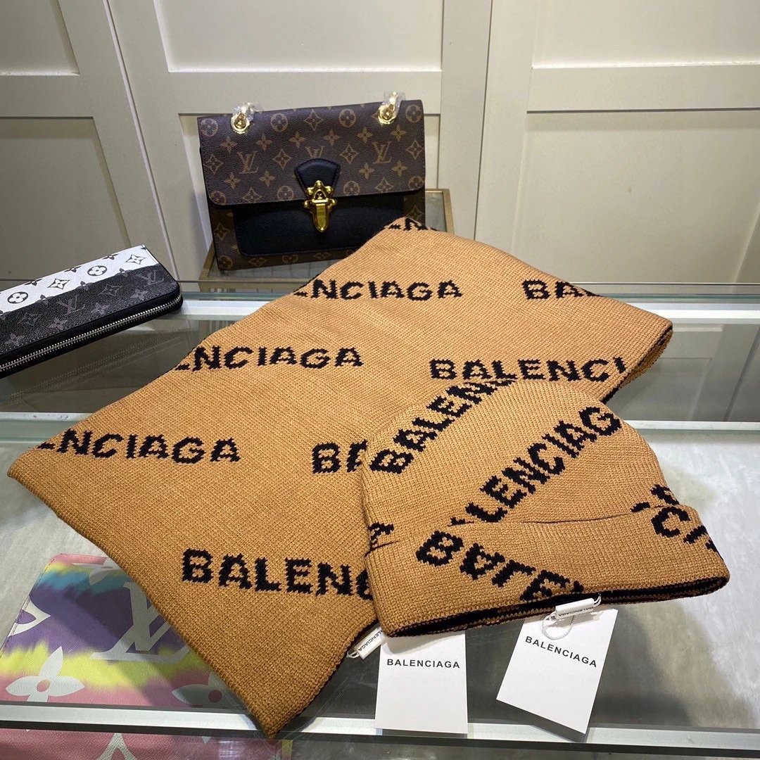 Balenciaga Wool Cashmere Scarf & Hat Set Ver.A — QC