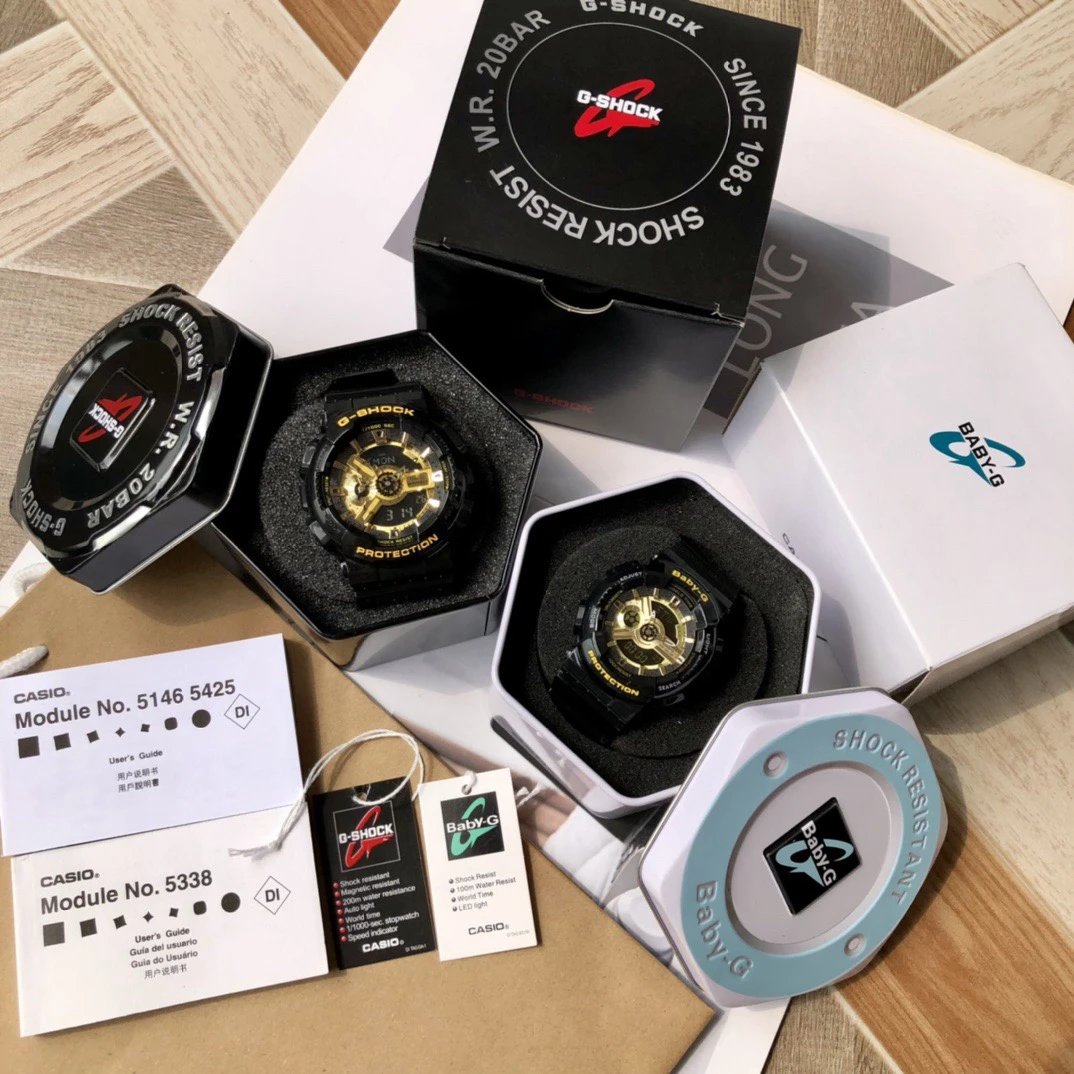 Casio G-Shock und Baby-G schwarz-goldene Analog-Digital-Uhren Variante B