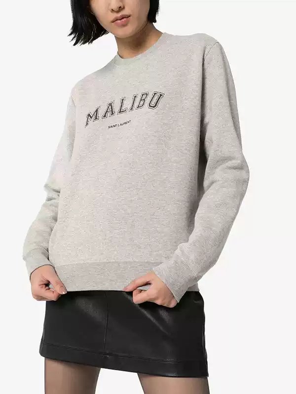 Fashionable and trendy top with MALIBU print on the chest, featuring the same round neck sweatshirt as Guan Zhilin, suitable for both men and women as a couple
