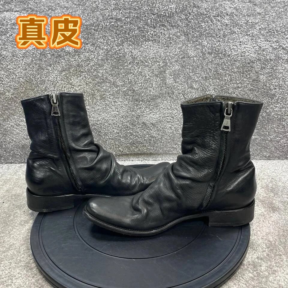 Dark Vintage Wrinkled Chelsea Boots for Men, Genuine Leather Pointed Toe Martin Boots with Side Zipper, Woven Workwear Biker Short Boots TM1050143440193