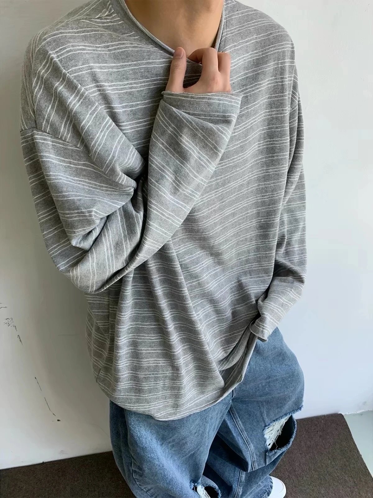 Clehenry Gray Striped Long Sleeve