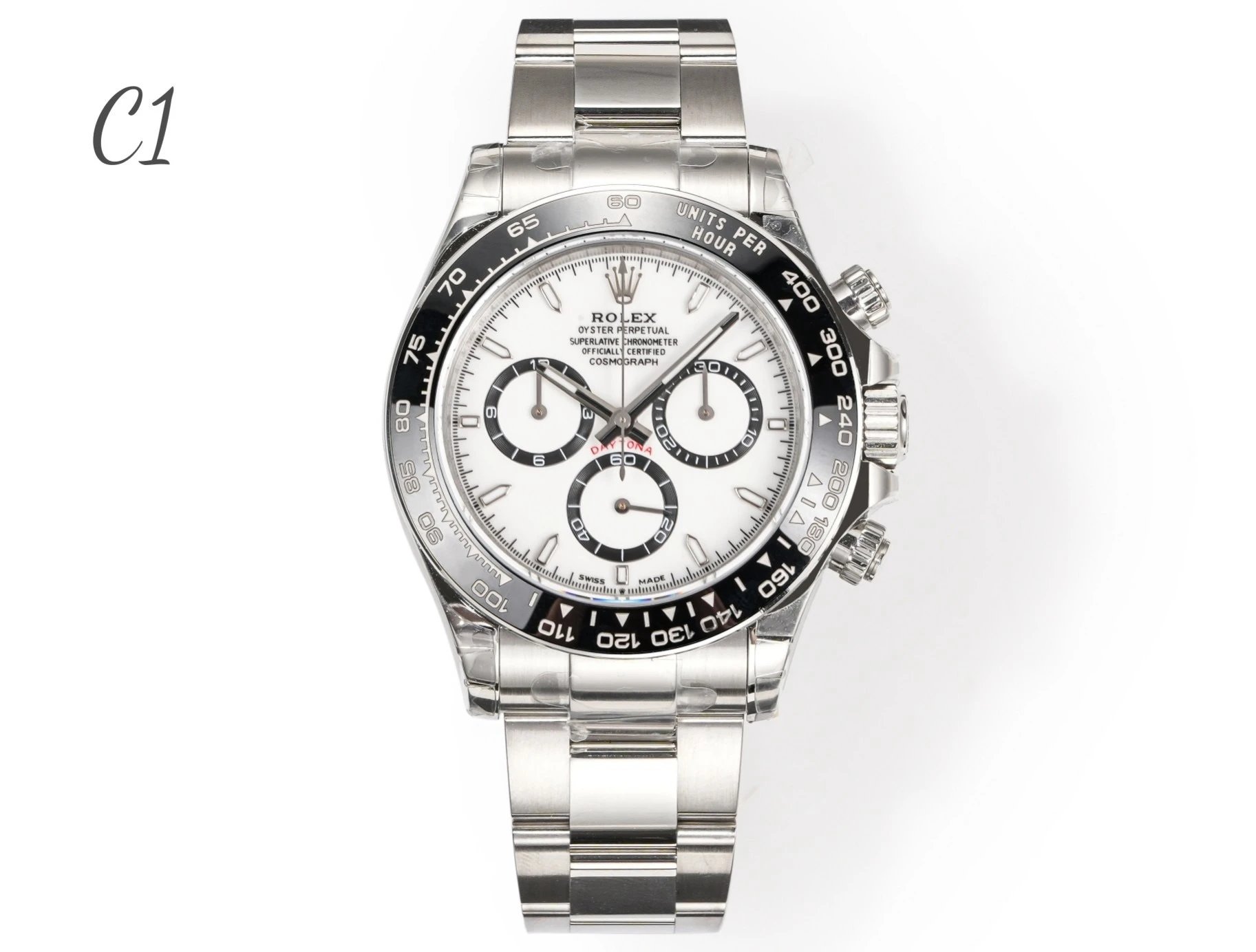 Cosmo Typed Daytona White Plate Black Circle Steel Style