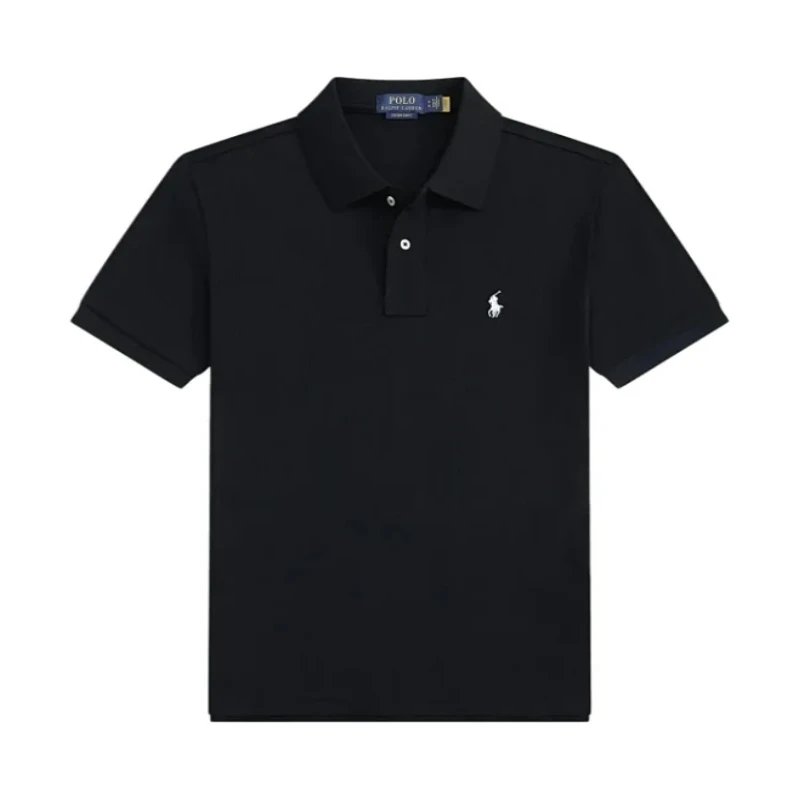 [DX19] Summer Men's Lapel Collar Plus Size Loose Fit Solid Color Pure Cotton Embroidered Short Sleeve T-Shirt