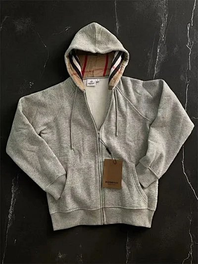 Burberry Check Hood Zip Hoodie Grey