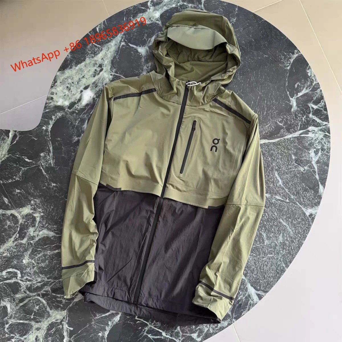 On Jackets Hooded Full-Zip Running Jacket — army green-