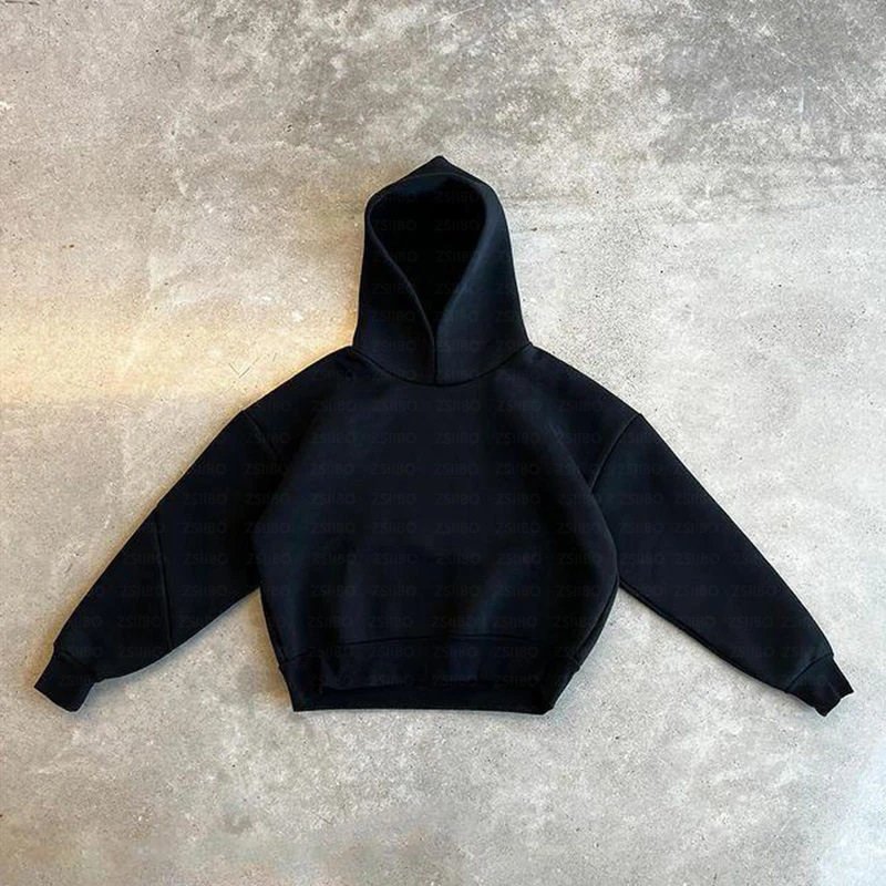 Skate Street Double Pocket Hooded Sweatshirt with Embroidery Loose Solid Color Hoodie TM802255370200