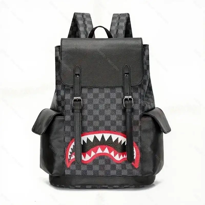 Unbranded Backpacks Shark-mouth graphic checkerboard backpack — 23-Blackge Big Mouth