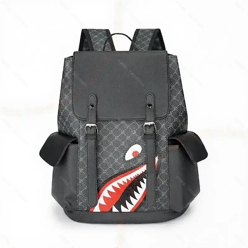 Unbranded Backpacks Shark-mouth graphic checkerboard backpack — 14-Circular Grid Red Eye