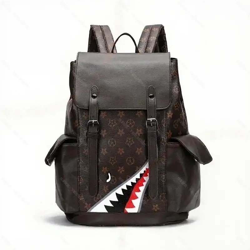 Unbranded Backpacks Shark-mouth graphic checkerboard backpack — 16-Old Flower Brown Small Eyes