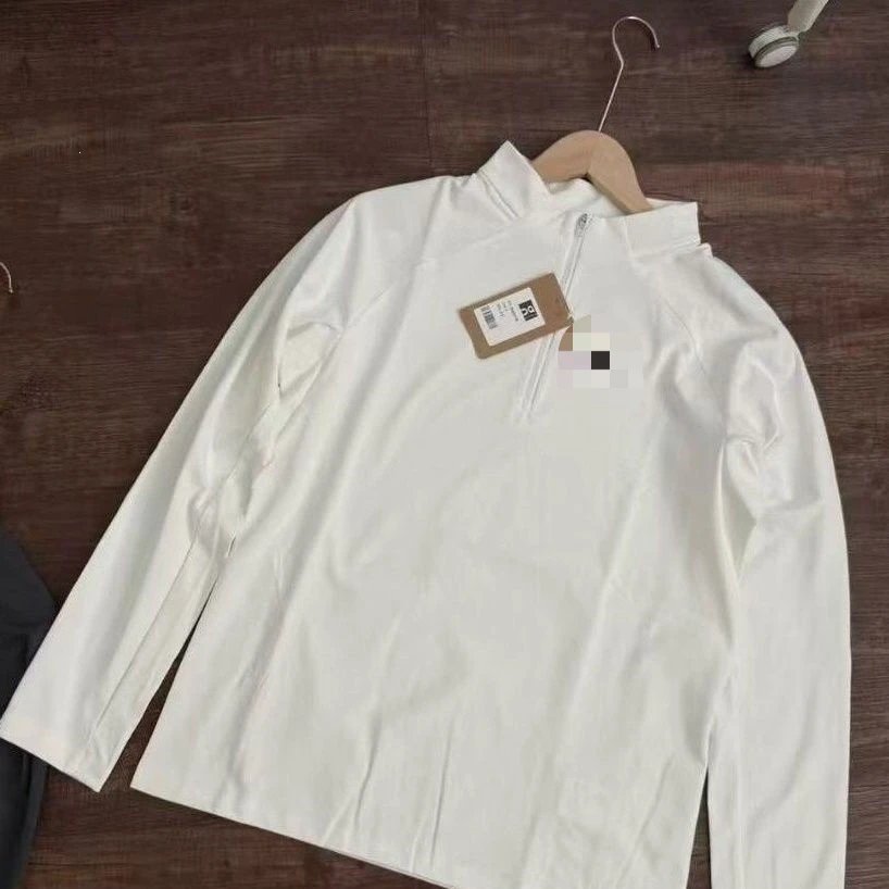 Unbranded T-Shirts Short-Sleeve Half-Zip Stand-Collar T-Shirt — Long-sleeved white